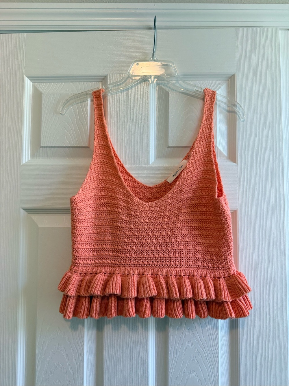 Mustard Seed Crochet Ruffle Hem Camisole in Coral